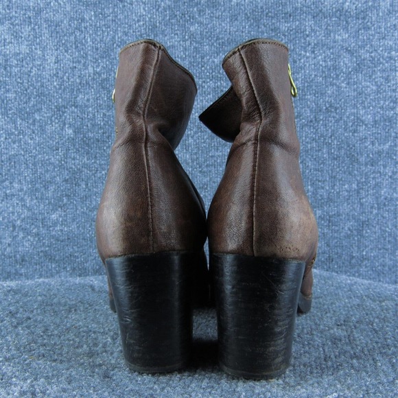 Eric Michael Brown Leather Ankle Boots Women 40 Side Zip Block Heel - Picture 5 of 9
